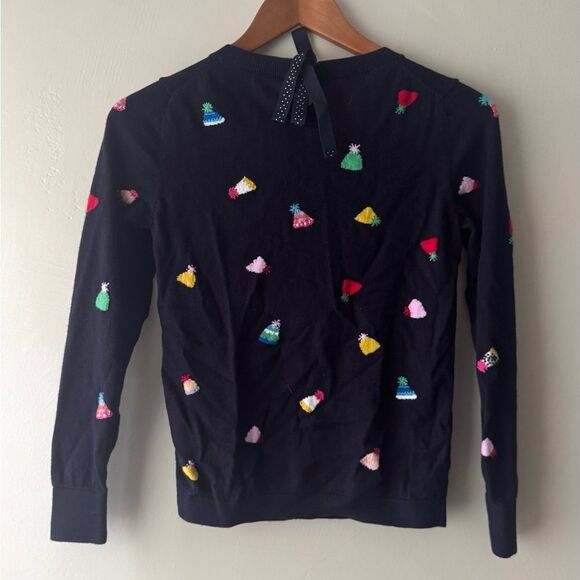 Talbots Navy Sweater Party Hat Cotton Blend Birthday Holiday PomPom Embellish SP - Picture 4 of 4